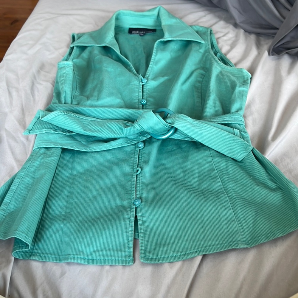 Teal Tie waist blouse